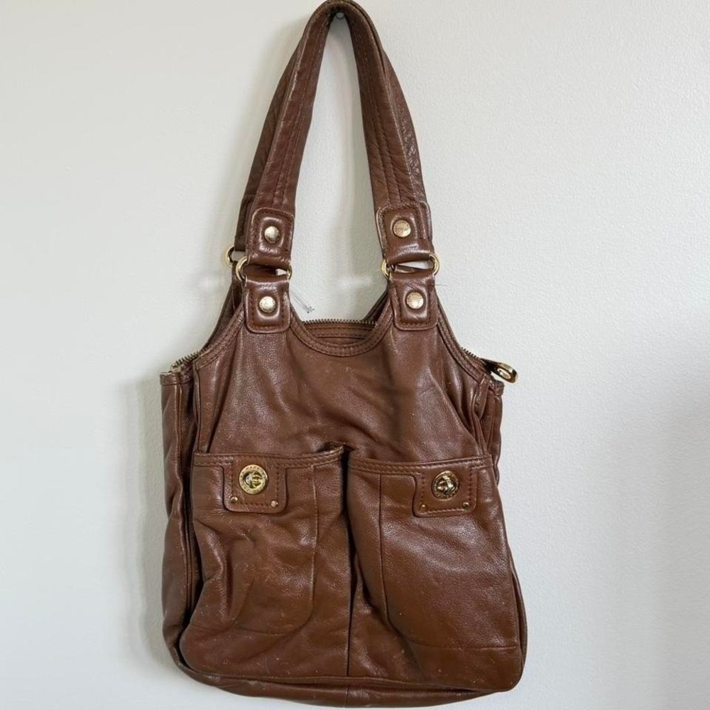 Marc by Marc Jacobs Brown Leather Tote Bag Logo Lining Vintage Y2K